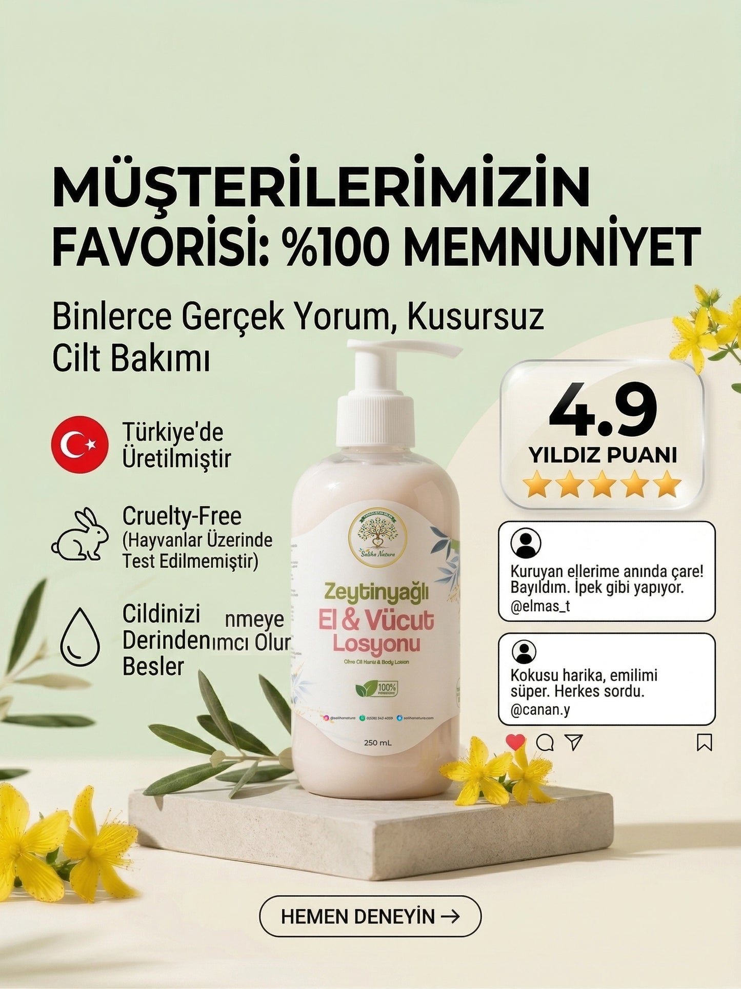 Saliha Natura™ Zeytinyağlı El & Vücut Losyonu - 250 mL