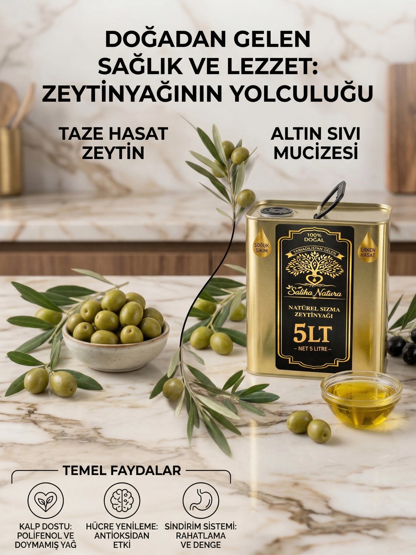 Saliha Natura™ Erken Hasat Soğuk Sıkım Zeytinyağı 5 Litre