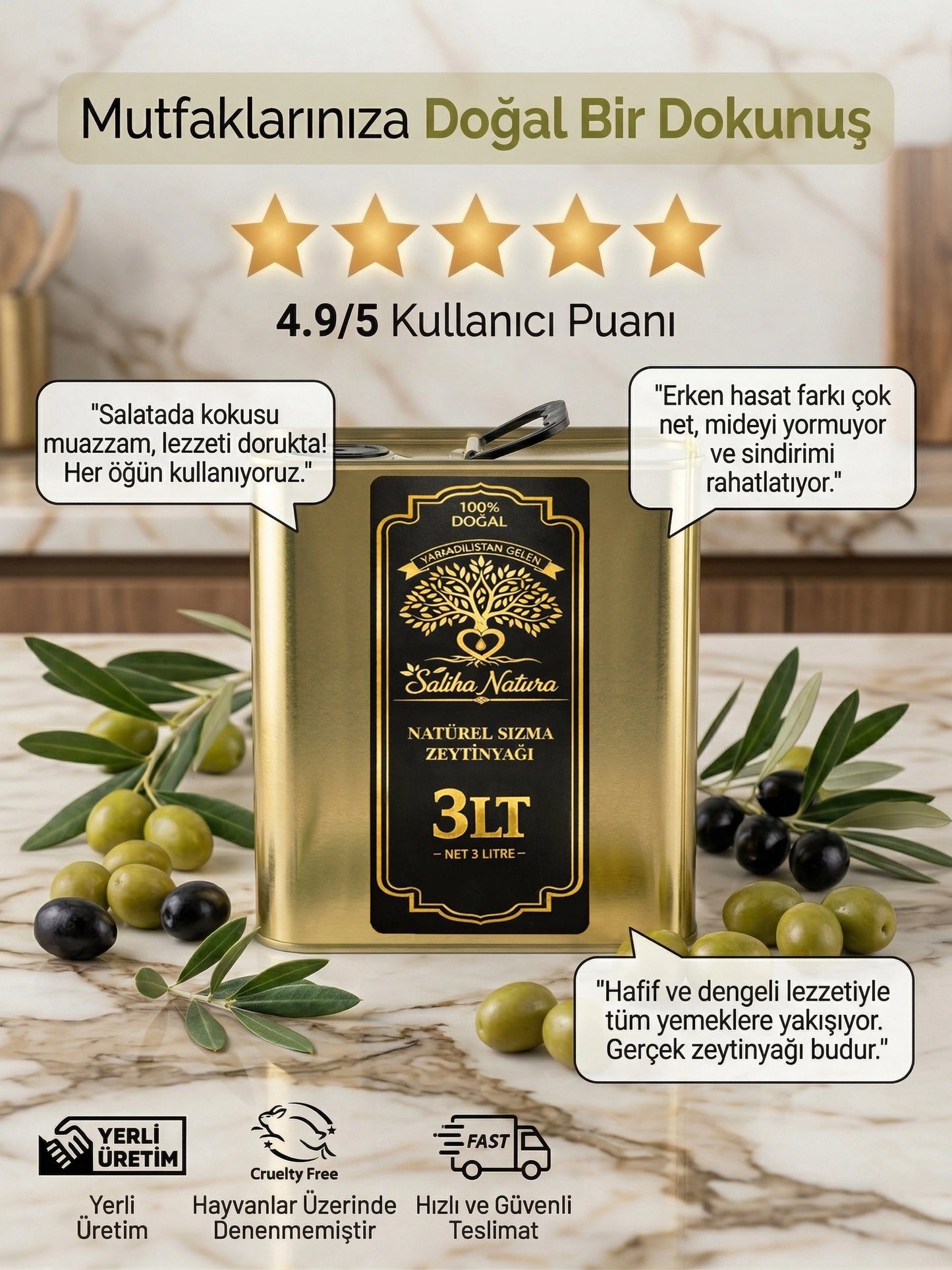 Saliha Natura™ Erken Hasat Soğuk Sıkım Zeytinyağı 3 Litre