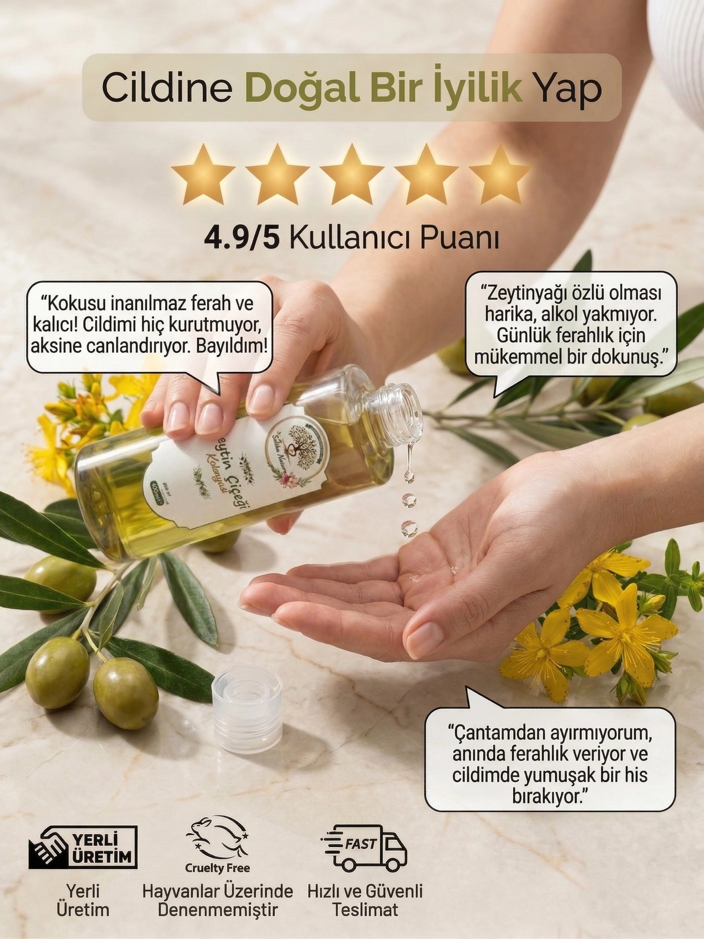 Saliha Natura™ Zeytin Çiçeği Kolonyası - 400 mL (Tazeleyici Esinti)