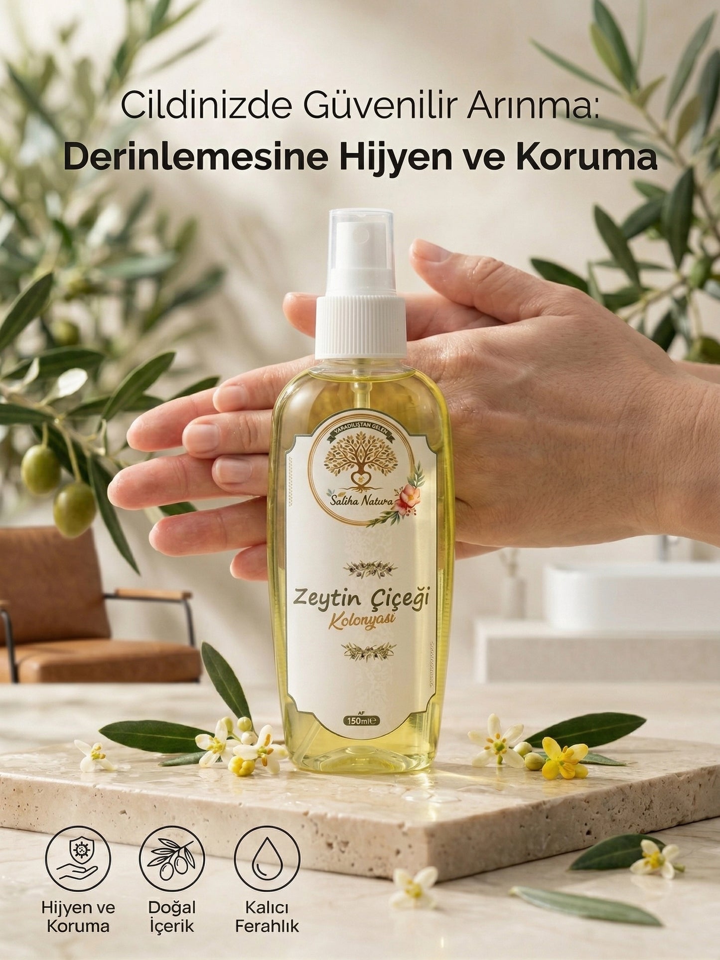 Saliha Natura™ Zeytin Çiçeği Kolonyası - 150 mL (Tazeleyici Esinti)