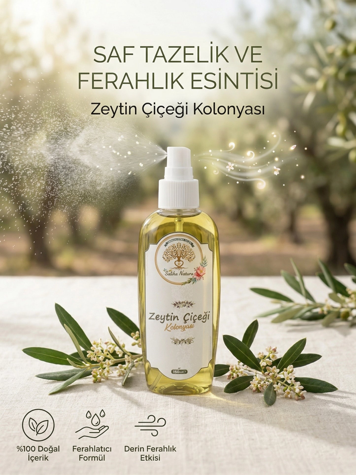 Saliha Natura™ Zeytin Çiçeği Kolonyası - 150 mL (Tazeleyici Esinti)
