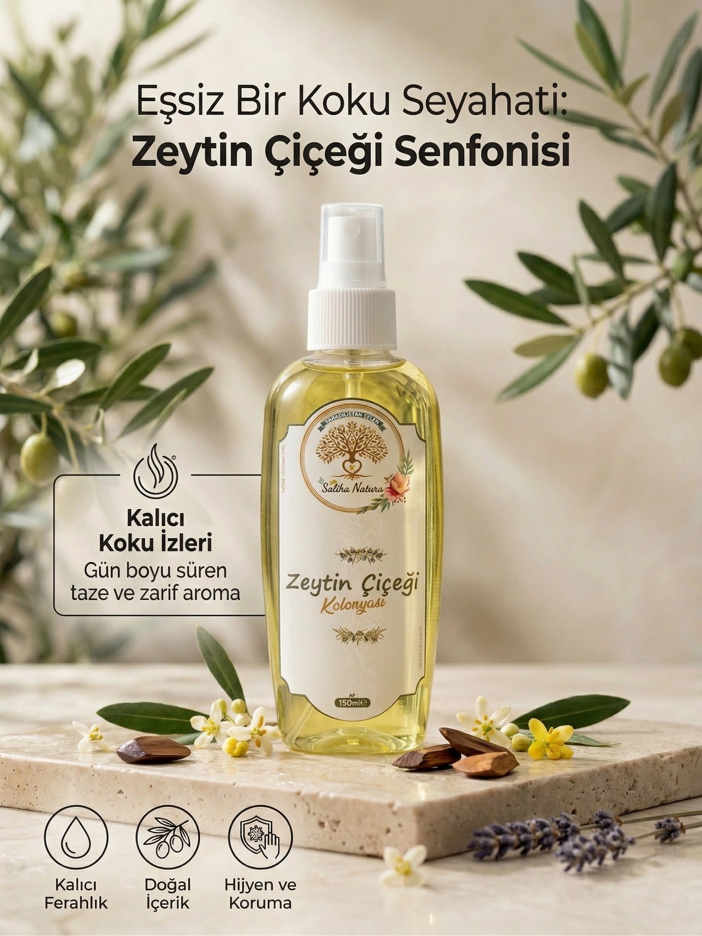 Saliha Natura™ Zeytin Çiçeği Kolonyası - 150 mL (Tazeleyici Esinti)