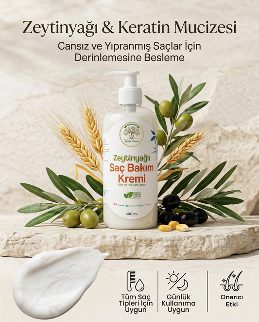 Saliha Natura™ Zeytinyağlı Saç Bakım Kremi - 400 mL (Onarıcı ve Güçlendirici)