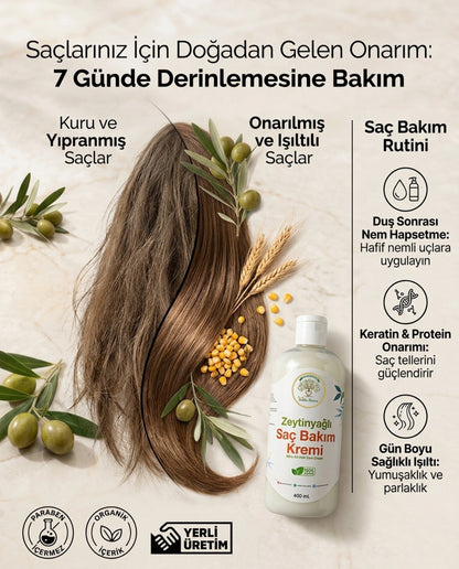 Saliha Natura™ Zeytinyağlı Saç Bakım Kremi - 400 mL (Onarıcı ve Güçlendirici)