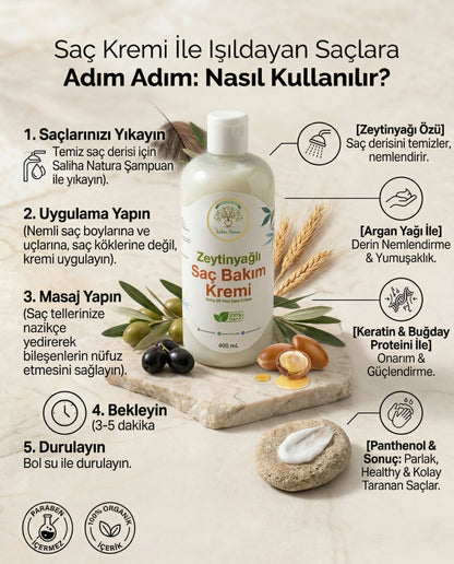 Saliha Natura™ Zeytinyağlı Saç Bakım Kremi - 400 mL (Onarıcı ve Güçlendirici)