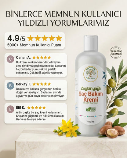 Saliha Natura™ Zeytinyağlı Saç Bakım Kremi - 400 mL (Onarıcı ve Güçlendirici)