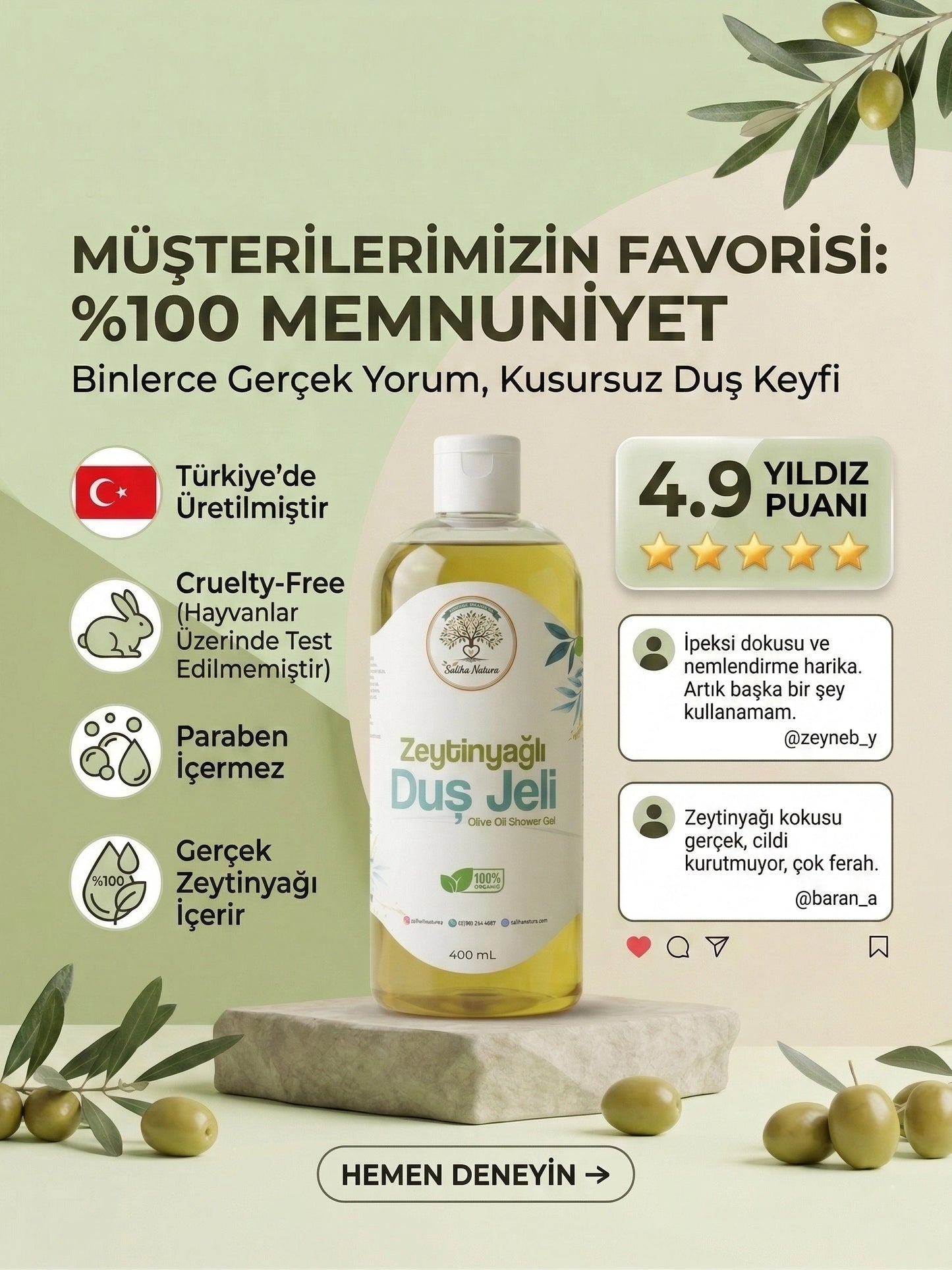 Saliha Natura™ Zeytinyağlı Duş Jeli 400 mL