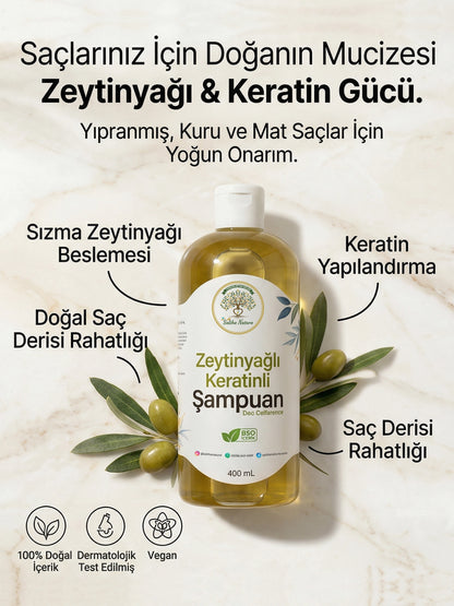 Saliha Natura™ Zeytinyağlı ve Keratinli Şampuan - 400 mL (Onarıcı ve Güçlendirici)