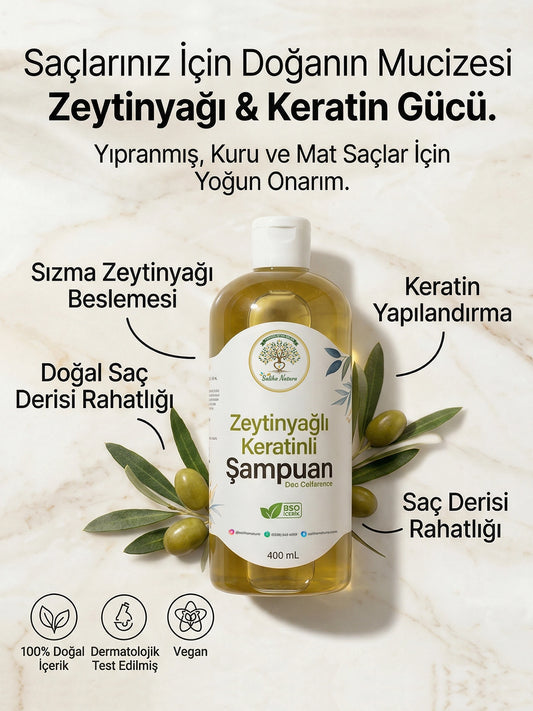 Saliha Natura™ Zeytinyağlı ve Keratinli Şampuan - 400 mL (Onarıcı ve Güçlendirici)