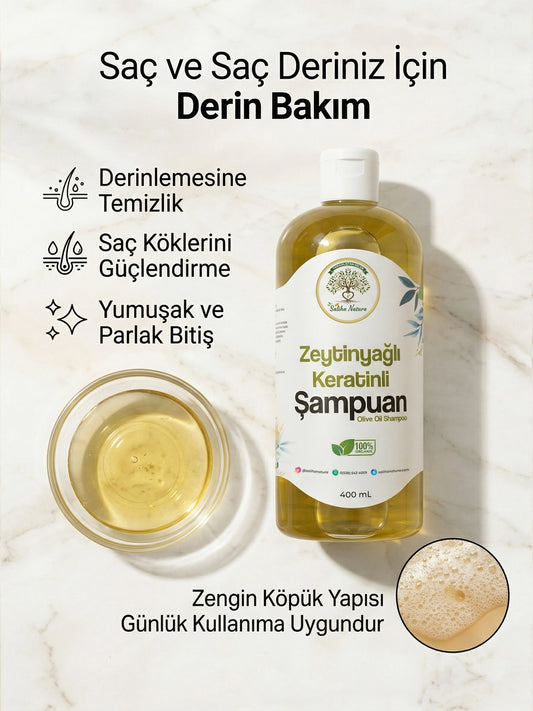Saliha Natura™ Zeytinyağlı ve Keratinli Şampuan - 400 mL (Onarıcı ve Güçlendirici)