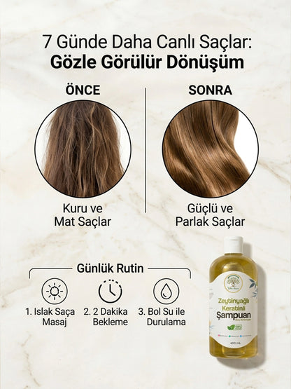 Saliha Natura™ Zeytinyağlı ve Keratinli Şampuan - 400 mL (Onarıcı ve Güçlendirici)