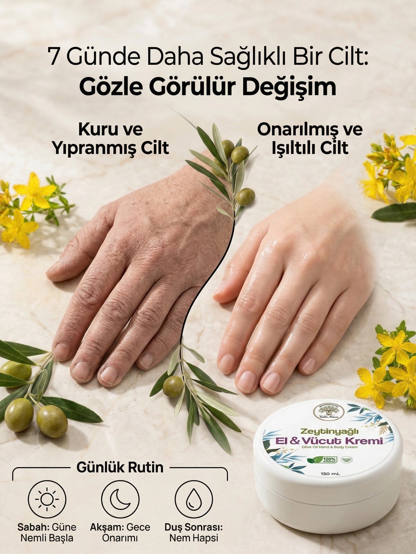 Saliha Natura™ Zeytinyağlı & Sarı Kantaron Özlü El ve Vücut Kremi 150 mL